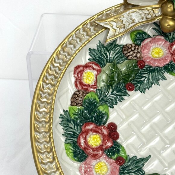 Fitz and Floyd Classics Christmas Raised Ribbon Wreath Canape Plate Red Vintage - Picture 3 of 15